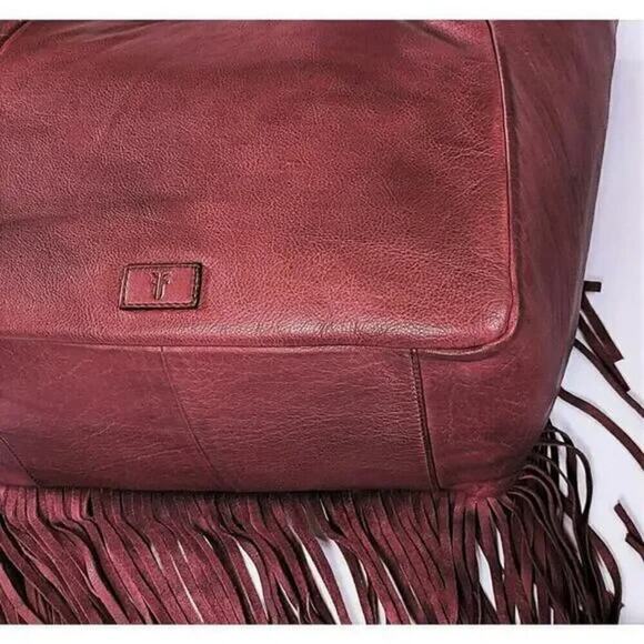 New FRYE Vivian Leather Large Boho Perforated and Whipstitched Fringe Tote Bag - Picture 7 of 11